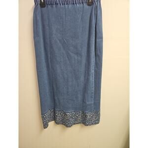 Denim & Co Denim Maxi Skirt Floral Bottom Country Boho Hippie Western Size S